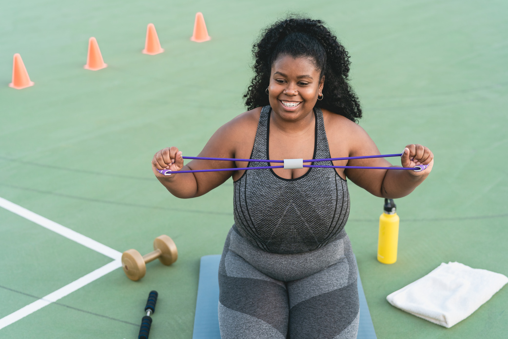 Plus Size Woman Doing Workout  Exercises Session 